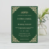 Invitation Élégant Ornate Green Gold Script Mariage musulman (Debout devant)