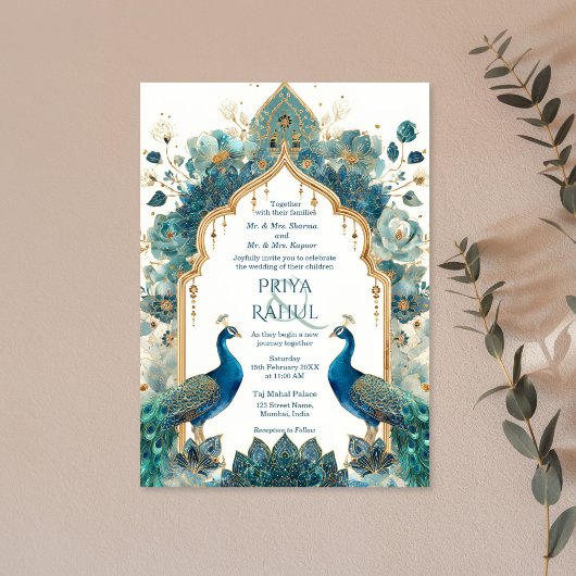 Invitation Elegant Ornate Vintage Peacocks Indian Wedding