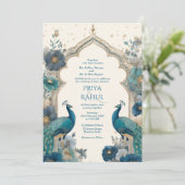 Invitation Elegant Ornate Vintage Peacocks Indian Wedding (Debout devant)