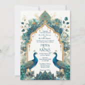 Invitation Elegant Ornate Vintage Peacocks Indian Wedding (Devant)