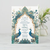 Invitation Elegant Ornate Vintage Peacocks Indian Wedding (Debout devant)
