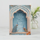 Invitation Élégant Ornate Vintage Peacocks Mariage indien (Debout devant)