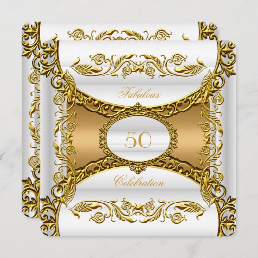 Invitation Elégant Ornate White Gold Fabuleux 50e anniversair (Devant / Derrière)