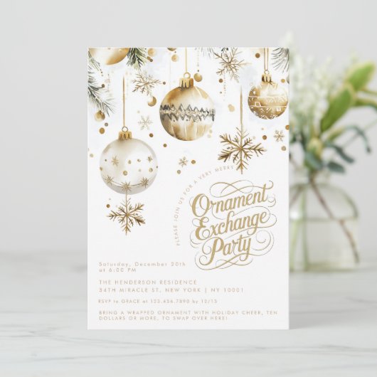 Invitation Élégant ornement or échange fête de Noël (Debout devant)