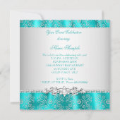 Invitation Élégant Overlay de Dentelle Argentée Turquoise pou (Dos)