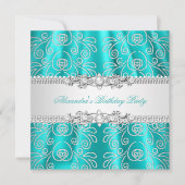 Invitation Élégant Overlay de Dentelle Argentée Turquoise pou (Devant)