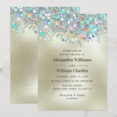 Invitation Élégant Pailleté Holographique Strass Moderne Or (Devant / Derrière)