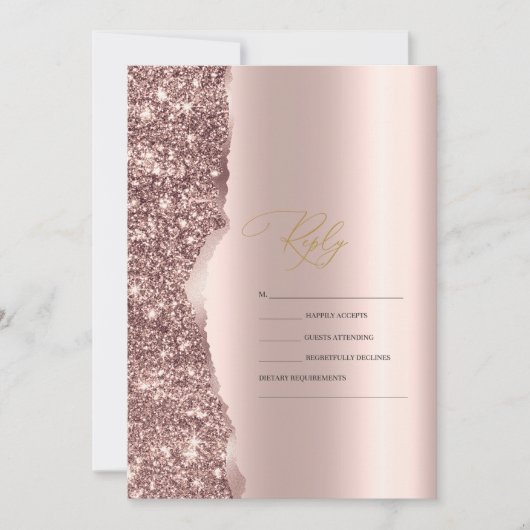 Invitation Élégant pailleté or rose style script RSVP (Devant)