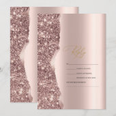 Invitation Élégant pailleté or rose style script RSVP (Devant / Derrière)