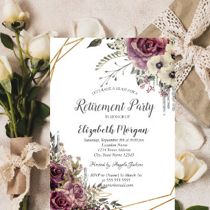 Invitation Elegant pailletés gouttes,Fleurs Retraite 