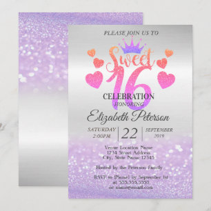 Invitation Élégant Paillettes Bokeh Ombré, Diadème, Fête Swee