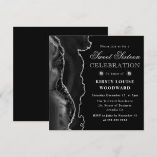 Invitation Elégant Paillettes Noir et Argent Agate Sweet Sixt