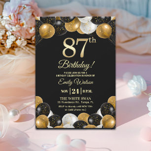 Invitation Elégant Paillettes Or Noir 87e Anniversaire