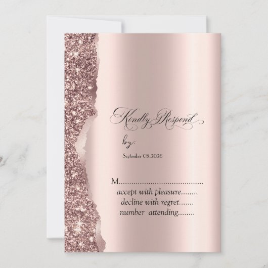 Invitation Élégant paillettes or rose écriture (Devant)