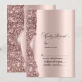 Invitation Élégant paillettes or rose écriture (Devant / Derrière)