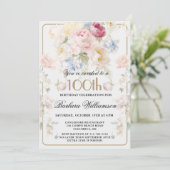 Invitation Elegant Painted Blush Rose Floral 100th Birthday  (Debout devant)