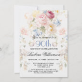 Invitation Elegant Painted Blush Rose Floral 90th Birthday (Devant)