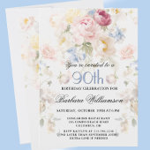 Invitation Elegant Painted Blush Rose Floral 90th Birthday