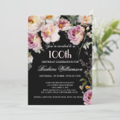 Invitation Elegant Painted Floral 100th Birthday Party (Debout devant)