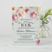 Invitation Elegant Painted Floral Surprise 100th Birthday (Debout devant)