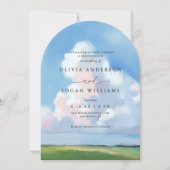 Invitation Elegant Painted Landscape Blue Sky Clouds Wedding (Devant)