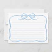 Invitation Elégant Pale Blue Bow Fête des mariées Recette Car (Dos)