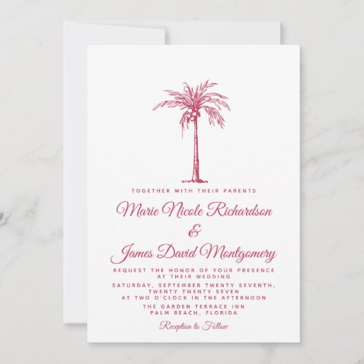 Invitation Elégant Palm Magenta Formal Beach Mariage (Devant)