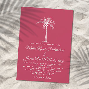 Invitation Elégant Palm Magenta Plage Formelle Mariage