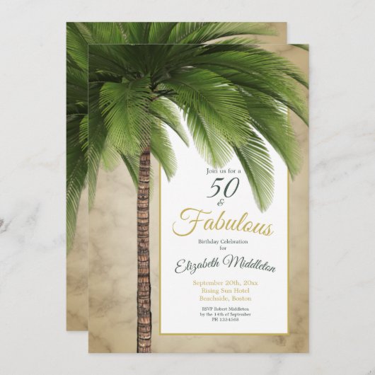 Invitation Elégant Palm Tree 50 et fabuleux Anniversaire mode (Devant / Derrière)