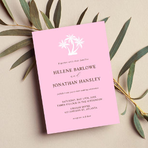 Invitation Élégant Palm Tree rose Tropical Minimaliste Mariag