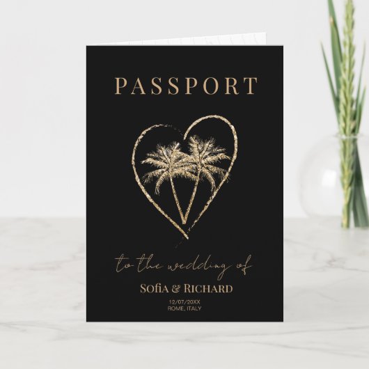 Invitation Elégant Palm Trees Mariage Destination Passeport (Devant)