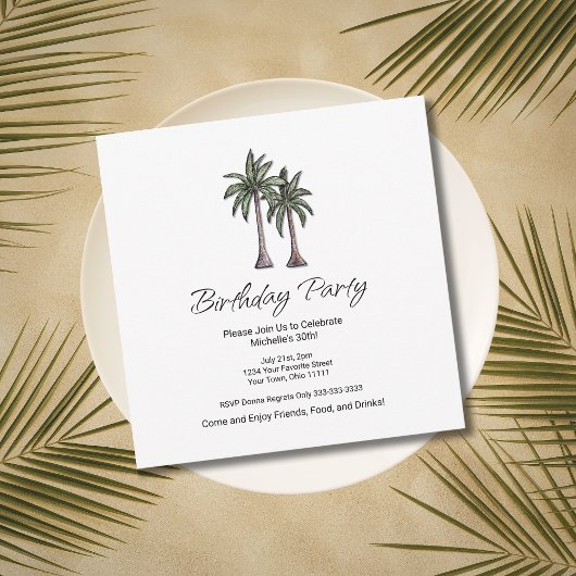 Invitation Elegant Palm Trees Tropical 30th Birthday Party