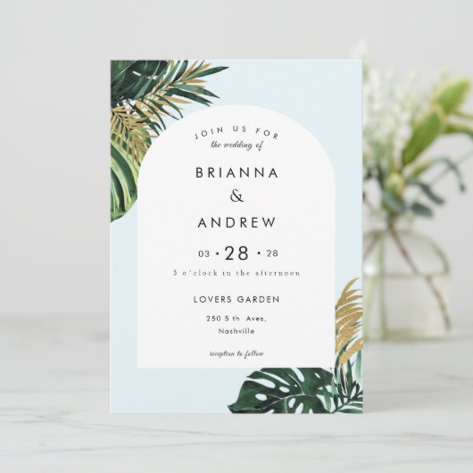 Invitation Élégant, Palmier Vert, Arche (Debout devant)