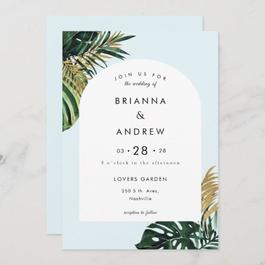Invitation Élégant, Palmier Vert, Arche (Devant / Derrière)