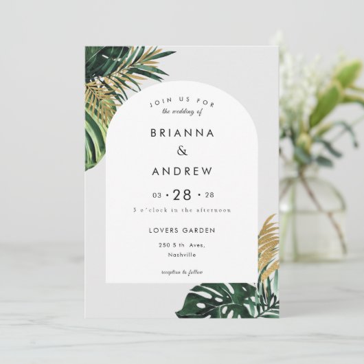Invitation Élégant, Palmier Vert, Arche (Debout devant)
