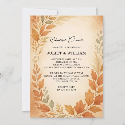 Invitation Élégant Pampas Grass Automne Automne Répétition Dî (Devant)