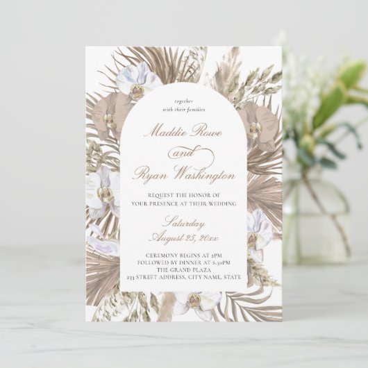 Invitation Élégant Pampas Pampas Pampas Rose & Tan Boho Maria (Debout devant)