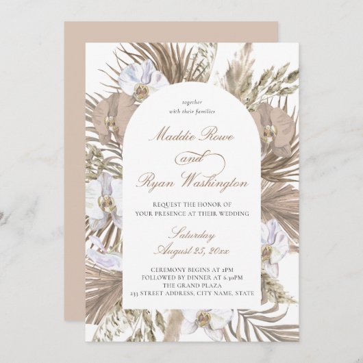 Invitation Élégant Pampas Pampas Pampas Rose & Tan Boho Maria (Devant / Derrière)