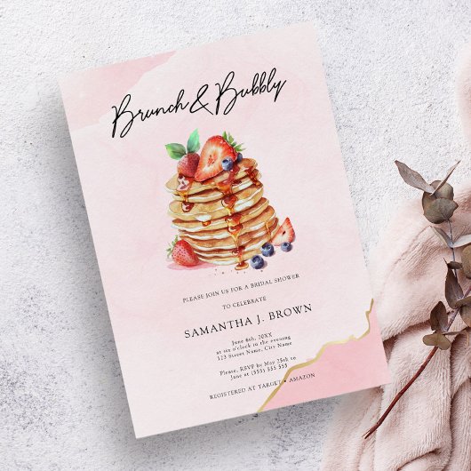Invitation Elégant Pancakes Rose Bridal Brunch Douche