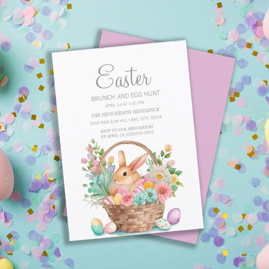 Invitation Elégant Panier de Pâques Bunny Brunch Chasse aux o