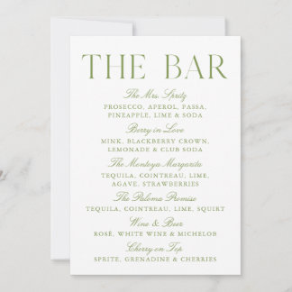 Invitation Élégant panneau de bar de mariage vert sauge et bl