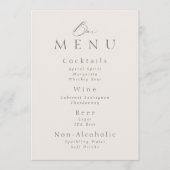 Invitation Élégant Panneau de Menu de Bar de Mariage Minimali (Devant)