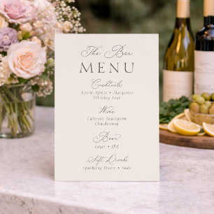 Invitation Élégant Panneau de Menu de Bar de Mariage Minimali
