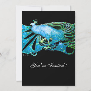 INVITATION ÉLÉGANT PAON AQUA BLEU NOIR SARCELLE MARIAGE FÊTE