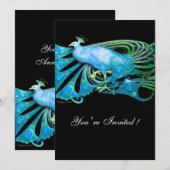 INVITATION ÉLÉGANT PAON AQUA BLEU NOIR TEAL MARIAGE FÊTE (Devant / Derrière)