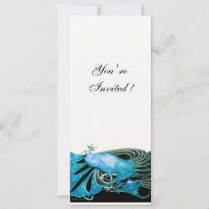 Invitation ÉLÉGANT PAON BLEU TURQUOISE  Blanc