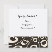 INVITATION ÉLÉGANT PAON NOIR BLANC, MONOGRAMME GEMME RUBIS RO (Dos)