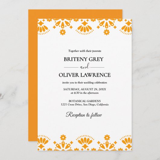 Invitation Élégant Papel Or Picado désherbage (Devant / Derrière)