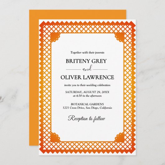 Invitation Élégant Papel Or Picado désherbage (Devant / Derrière)