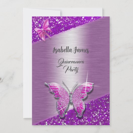 Invitation élégant papier parties scintillant brillant violet (Devant)